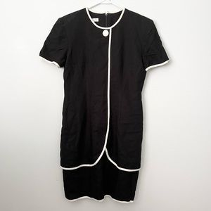Vintage Anne Taylor Linen Black White 80s Faux Layered Mod Dress Shoulder Pads 8